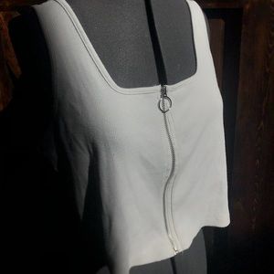 punk ring zipper white cropped tank top